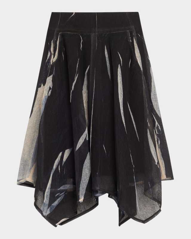 Printed Gauze Handkerchief Midi Skirt